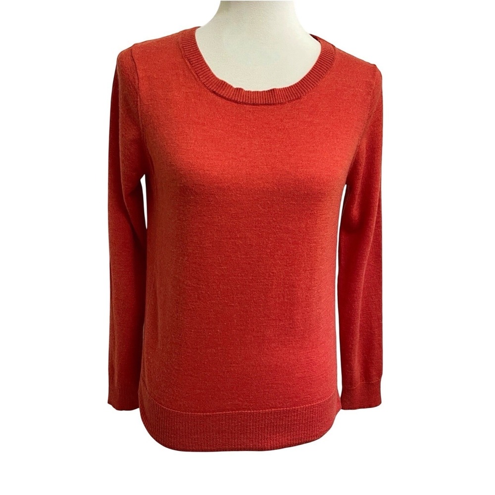 Cynthia Rowley Crew Neck Sweater Womens Large Orange Extrafine Merino Wool